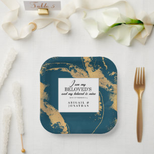Assiettes En Carton Turquoise or moderne Art Mariage Bible Verse