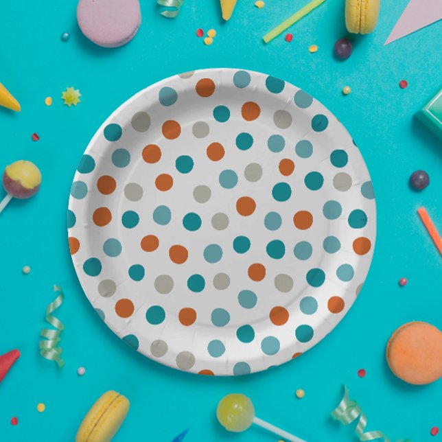 Assiettes En Carton Turquoise Pois orange Plaque papier (Fun polka dots for a summer celebration)