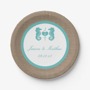 Assiettes En Carton Turquoise Seahorse Burlap Beach Wedding Collection