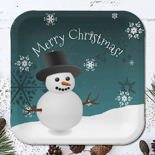 Assiettes En Carton Turquoise Snowman hiver décor Plaque de papier de 
