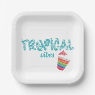 Assiettes En Carton Turquoise Tropical Vibes Cocktail Beachy