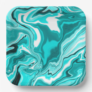Assiettes En Carton Turquoise, Turquoise et Marbre blanc