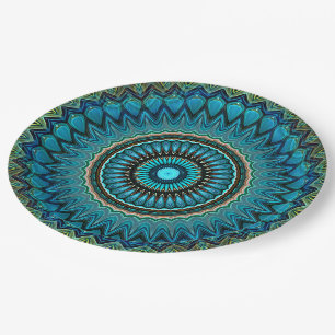 Assiettes En Carton Turquoise Turquoise Vert Mandala Round Star Motif