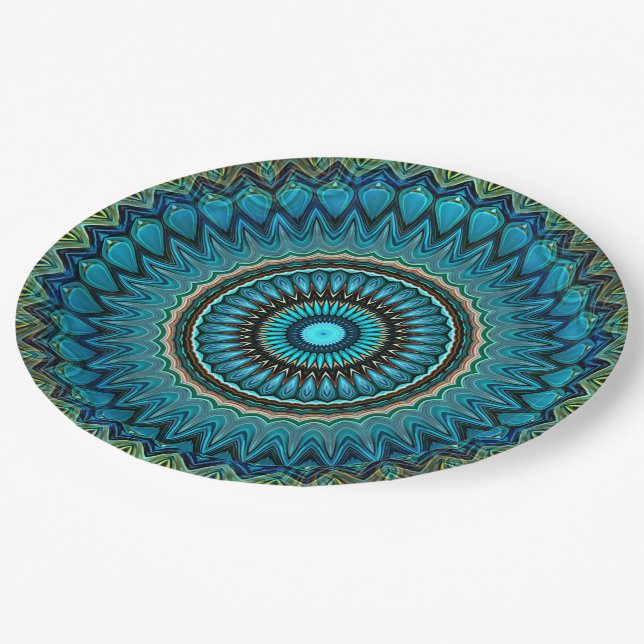 Assiettes En Carton Turquoise Turquoise Vert Mandala Round Star Motif (Angle)