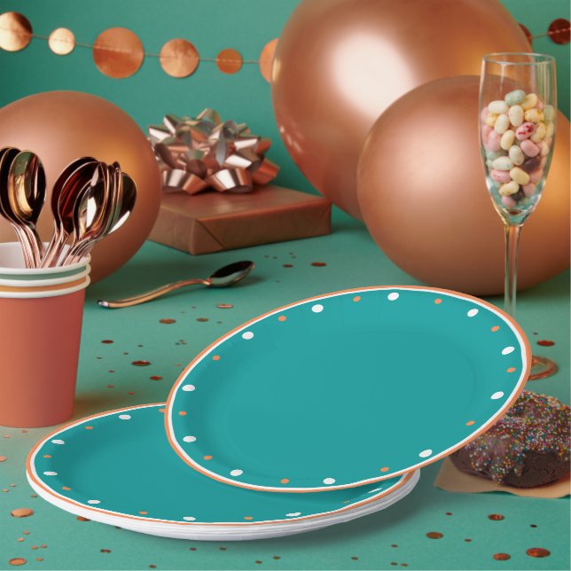 Assiettes En Carton Turquoise Vert Brûlé Orange Blanc Pois géométrique (Multi)