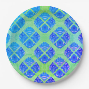 Assiettes En Carton Turquoise, Violet, Motif Boho Vert Peacocks
