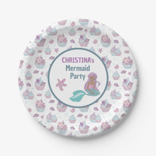 Assiettes En Carton Turquoise violet noir sirène thème de fête d'anniv