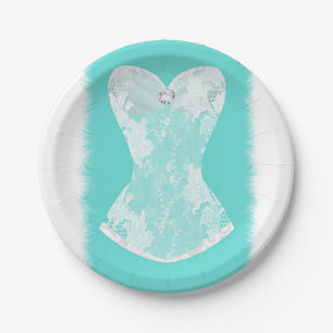 Assiettes En Carton Turquoise & White Glam Lingerie Fête de douche