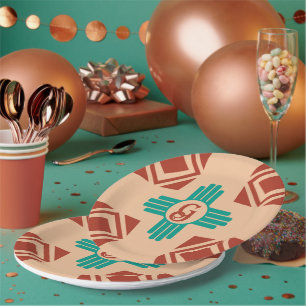 Assiettes En Carton Turquoise Zia Tribal Brown Tan