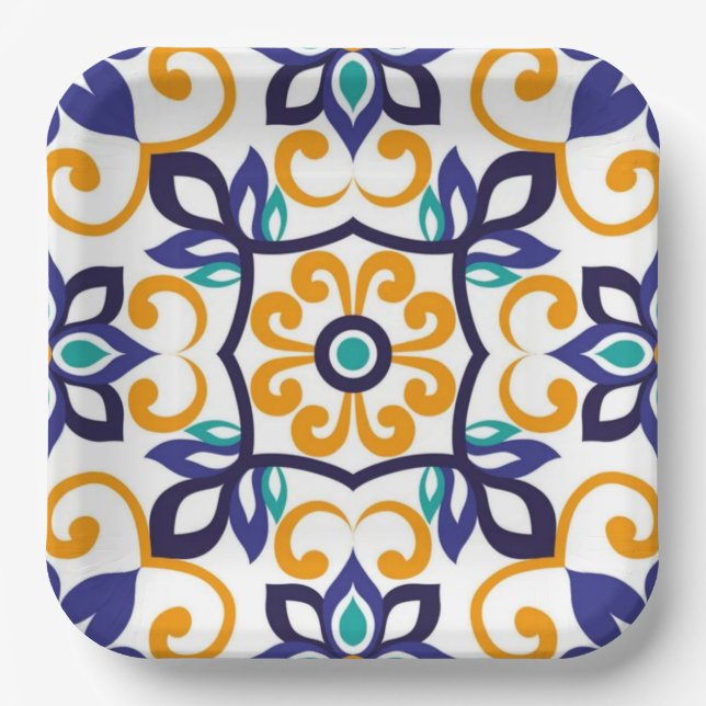 Assiettes En Carton Tuscan Verve Vibrant Scrollwork  Mediterranean  (Recto)