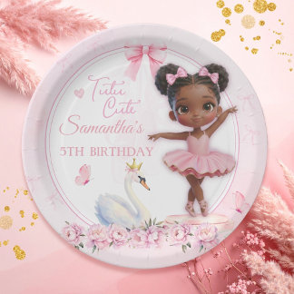 Assiettes En Carton Tutu Cute Pink Ballerina Birthday - Afro Princess