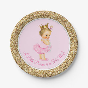 Assiettes En Carton Tutu de ballerine princesse rose or bébé