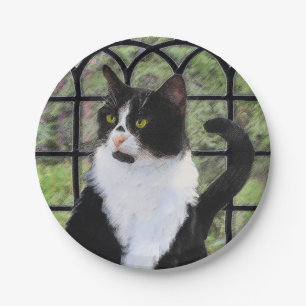 Assiettes En Carton Tuxedo Chat dans la peinture de fenêtre Art animal