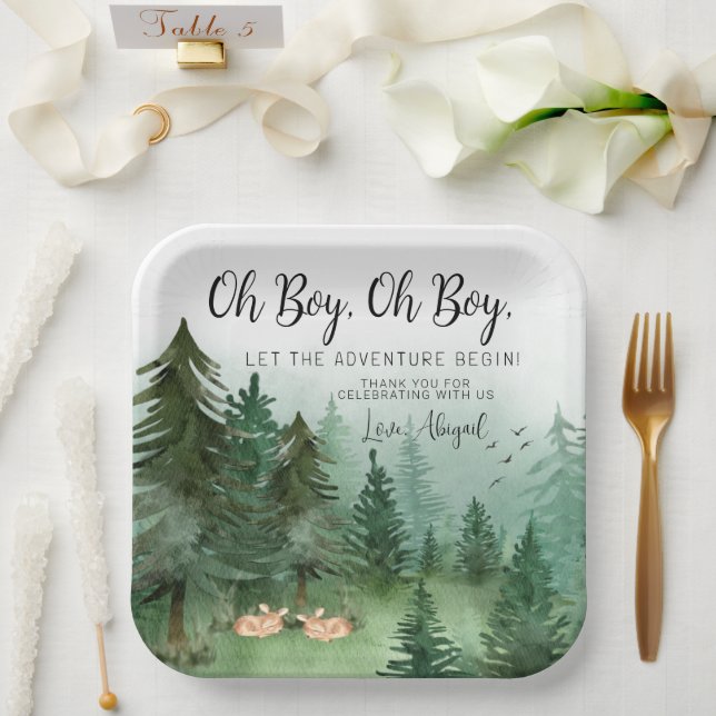 Assiettes En Carton Twin Boy Deer Baby shower forestier (Mariage)