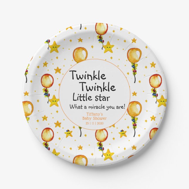 Assiettes En Carton Twinkle Little Star Baby shower neutre de genre (Devant)