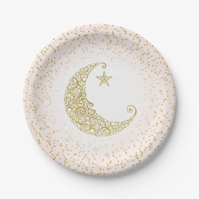 Assiettes En Carton Twinkle Little Star Gold Moon rose (Devant)