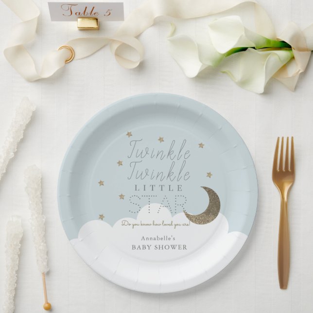 Assiettes En Carton Twinkle Little Star Moon Baby shower bleu (Mariage)