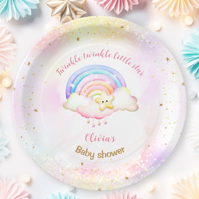 Assiettes En Carton Twinkle Little Star Rainbow Girl Baby shower (Twinkle Little Star Rainbow Girl Baby Shower Paper Plates)