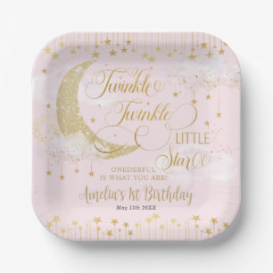 Assiettes En Carton Twinkle Little Stars Moon Pink Un 1er anniversaire