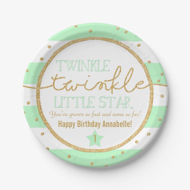 Assiettes En Carton Twinkle Mint et Plaques d'anniversaire Gold (Devant)