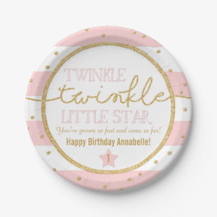 Assiettes En Carton Twinkle Twinkle rose et or Plaques d'anniversaire