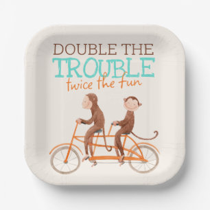 Assiettes En Carton Twins Baby shower mignon singe double problème