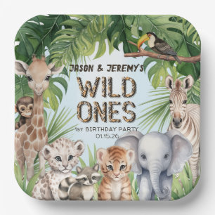 Assiettes En Carton Twins Blue Jungle animaux sauvages un Safari théma