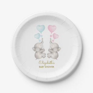 Assiettes En Carton Twins Elephant Baby shower Genre Révéler Plaque 7"