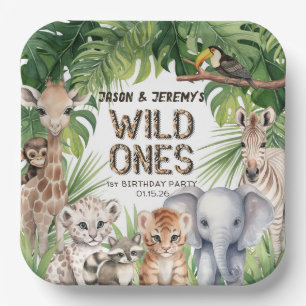 Assiettes En Carton Twins Jungle safaris animaux sauvages un 1er anniv