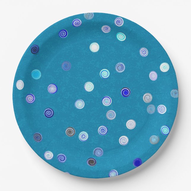 Assiettes En Carton Twisty Polka Dot Spirals Blue Paper Party Plates (Devant)