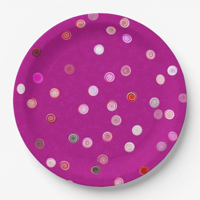 Assiettes En Carton Twisty Polka Dot Spirals Pink Paper Party Plates (Devant)