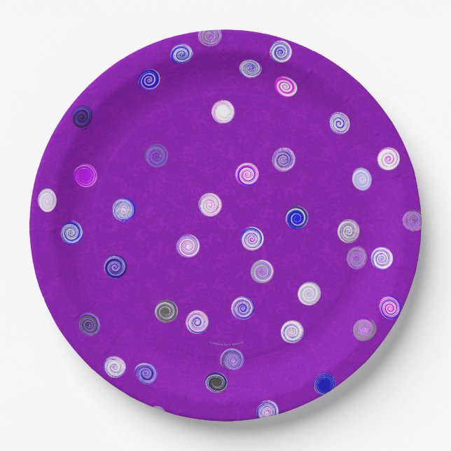 Assiettes En Carton Twisty Polka Dot Spirals Purple Paper Party Plates (Devant)
