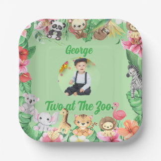 Assiettes En Carton Two at The Zoo Jungle Safari Kids Photo Birthday