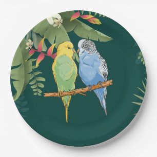 Assiettes En Carton Two cute bleu et green Budgies