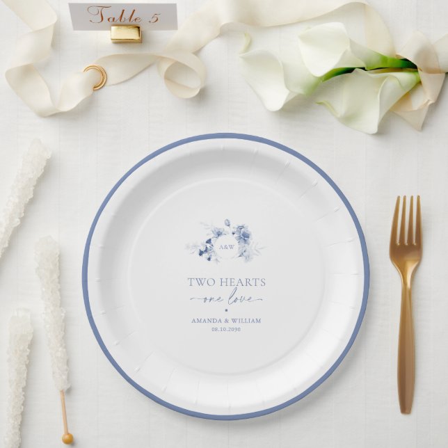 Assiettes En Carton Two Hearts · One Love Dusty Blue Wedding  (Mariage)