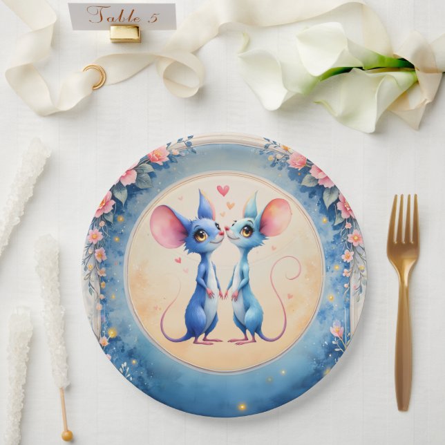 Assiettes En Carton Two Hearts, One Love – Wedding Mice.  (Mariage)