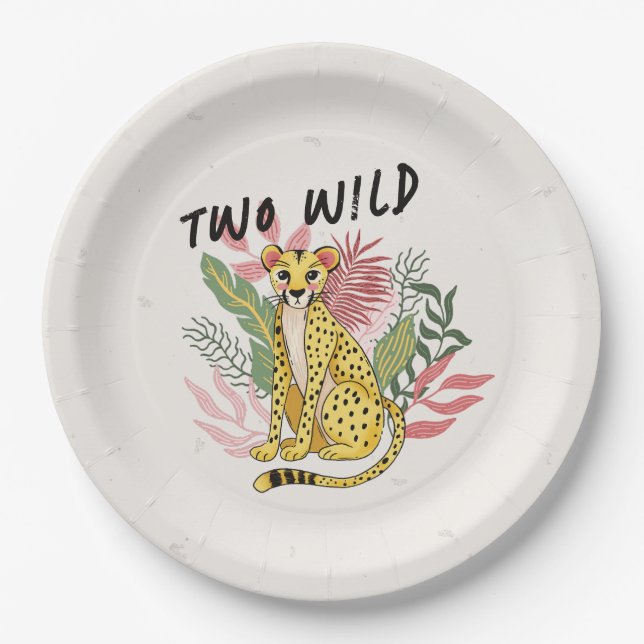 Assiettes En Carton Two Wild Safari Pink Cheetah Kids Birthday Party (Devant)
