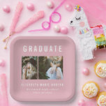 Assiettes En Carton Type graduation multi photo rose et blanc fête<br><div class="desc">Plaque de papier design moderne,  graphique rose girly et blanc,  multi photo graduation fête de décoration. Partie d'une collection.</div>