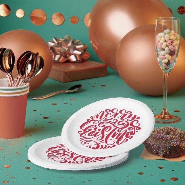 Assiettes En Carton Typographe de Merry Christmas (Multi)