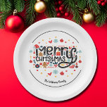 Assiettes En Carton Typographe de Merry Christmas<br><div class="desc">Joyeux Noël dans une police amusante est entouré de jolis articles de vacances sur ces assiettes de papier fantaisie. CORRESPONDANCE d'objets dans notre collection.</div>