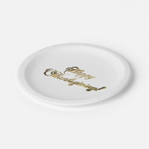 Assiettes En Carton Typographie bon thanksgiving Faux Gold Foil