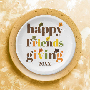 Assiettes En Carton Typographie colorée Happy Friendsgiving fall