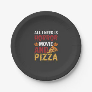Assiettes En Carton Typographie de film d'horreur et de pizza Hallowee