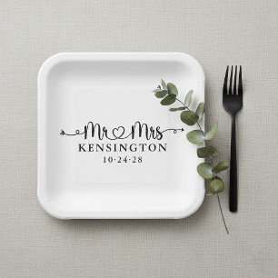 Assiettes En Carton Typographie de script Personnalisé M. Mme Mariage