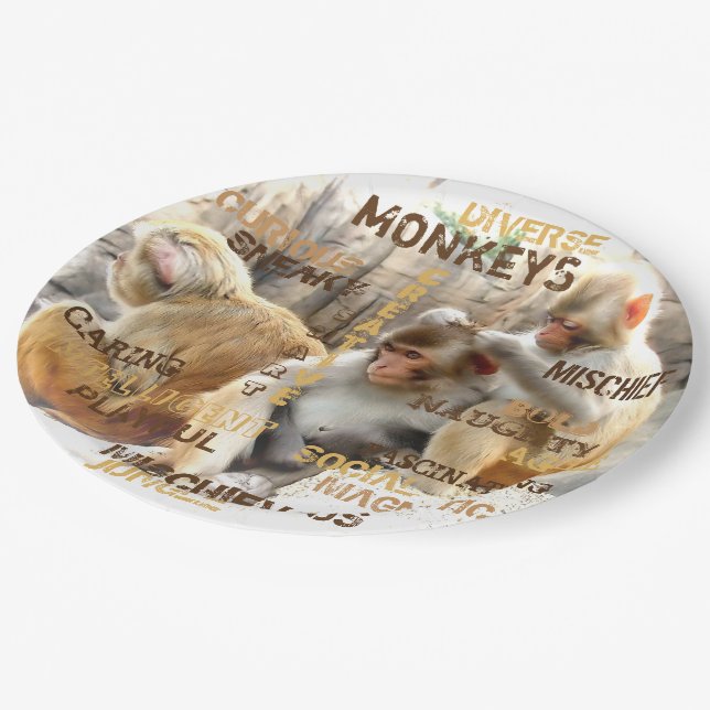 Assiettes En Carton Typographie des singes mignons (Angle)
