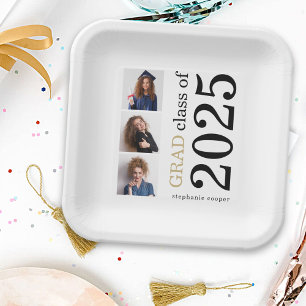 Assiettes En Carton Typographie moderne 3 photos Blanc 2024 Graduation