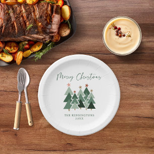 Assiettes En Carton Typographie moderne des arbres de Noël festifs