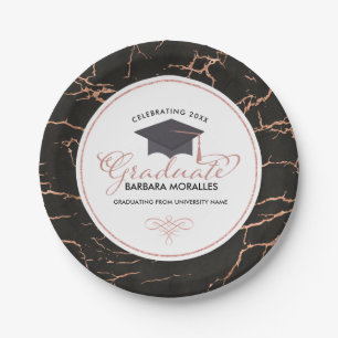 Assiettes En Carton Typographie moderne Rose-or-marbre noir