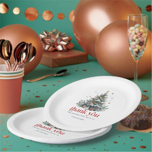 Assiettes En Carton Typographie Rétro Rouge Arbre de Noël