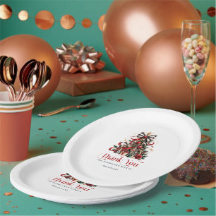 Assiettes En Carton Typographie Rétro Rouge Arbre de Noël
